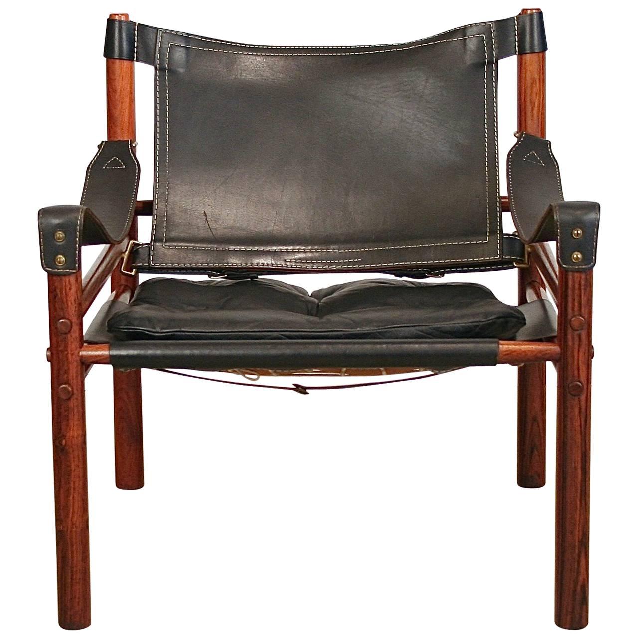 Vintage Danish Rosewood and Leather Safari Chair by Arne Norell For Sale