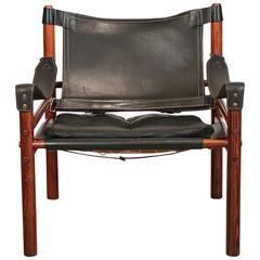 Vintage Danish Rosewood and Leather Safari Chair by Arne Norell