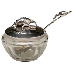 Antique Georg Jensen Blossom Jam Pot No 2C with Spoon
