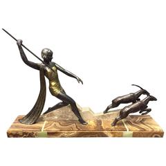 French Art Deco Style Patinated Metal Figure of Diana the Hunter