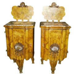 Antique Pair of Art Deco Exotic Veneered Nightstands