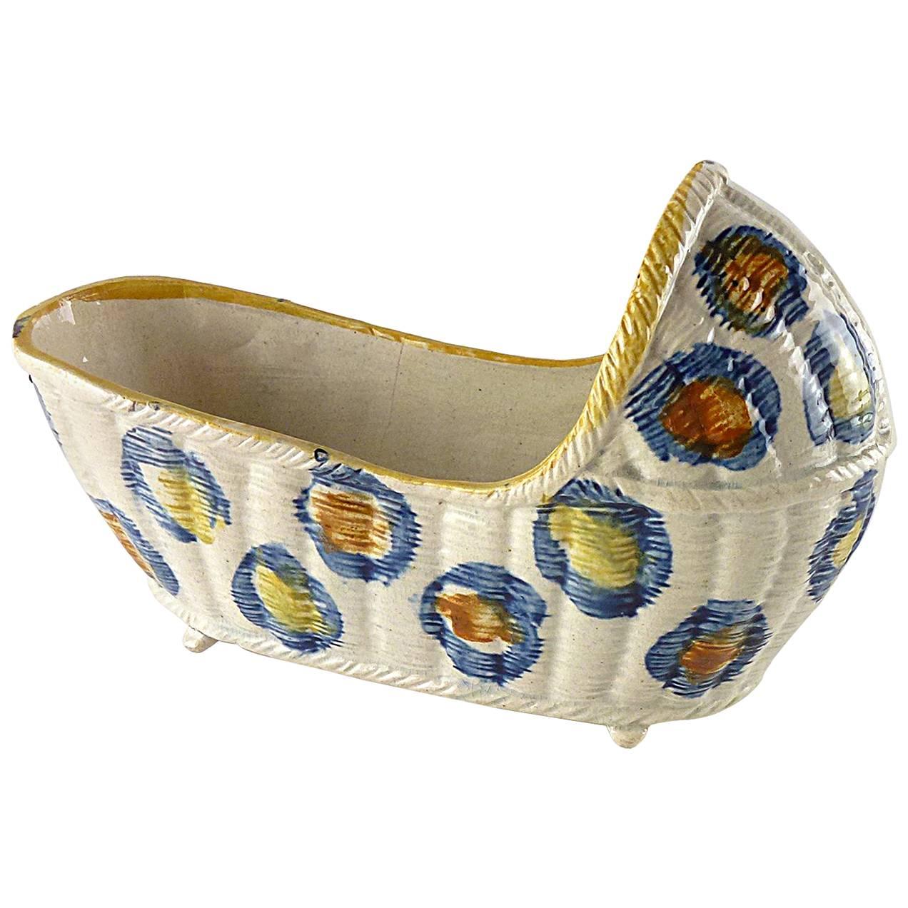 English Staffordshire Pearlware Prattware Model of a Cradle For Sale