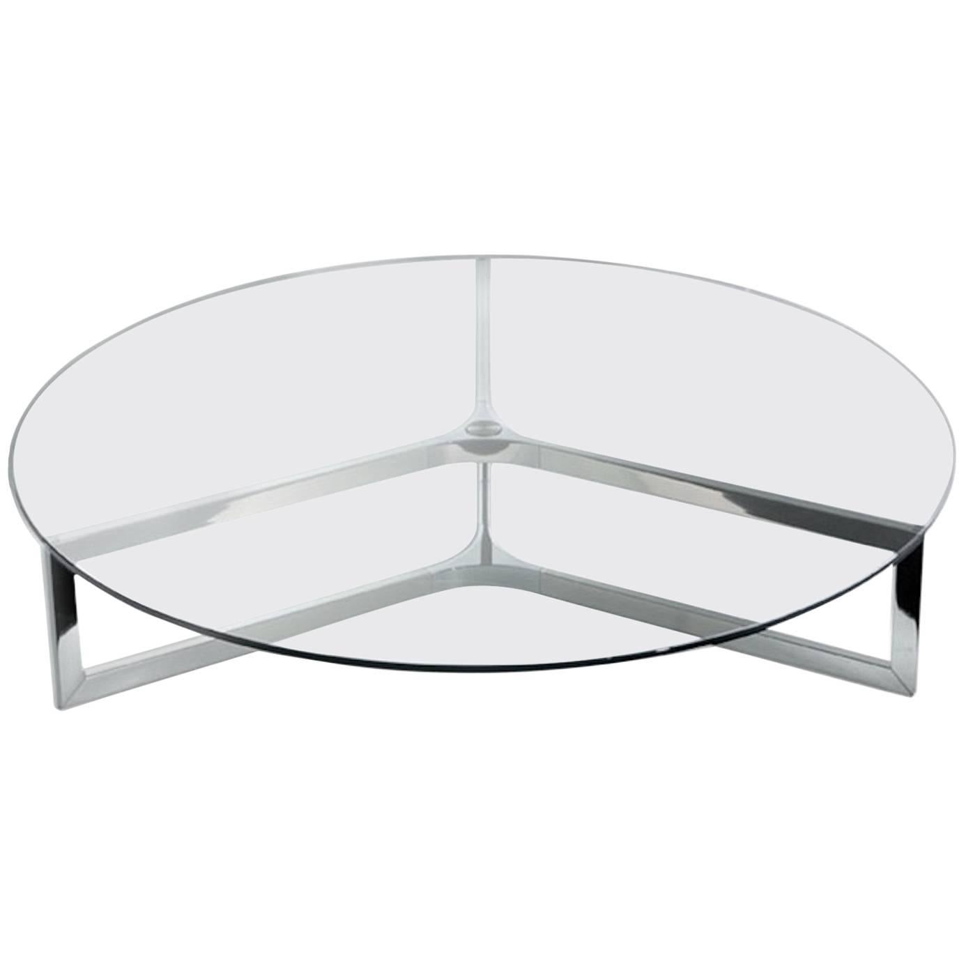 Raj One Coffee Table in Glass and Chrome Stainless Steel or Burnished Metal For Sale