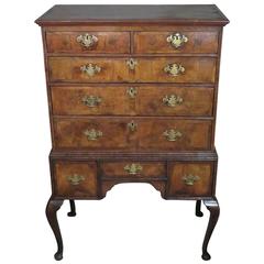 Antique First Half of the 18th Century English Country Walnut & Elm Chest on Stand