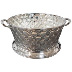 20th Century Italian Silver Round basket with handles. Handicraft made in Italy