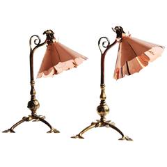 Matching Pair of Arts & Crafts Table Lamps by W.A.S Benson