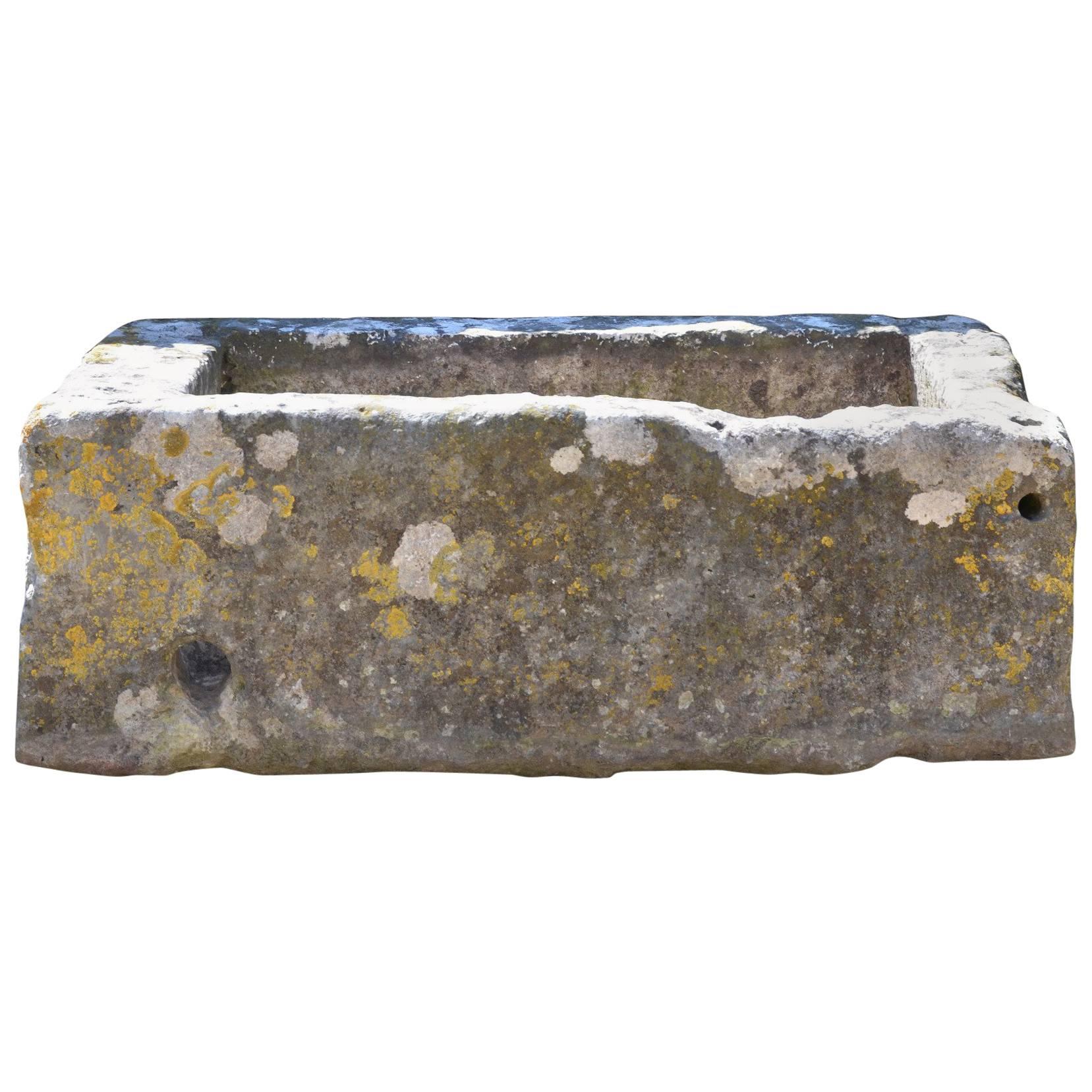 Large Antique Limestone Trough with Good Weathering and Patination For Sale