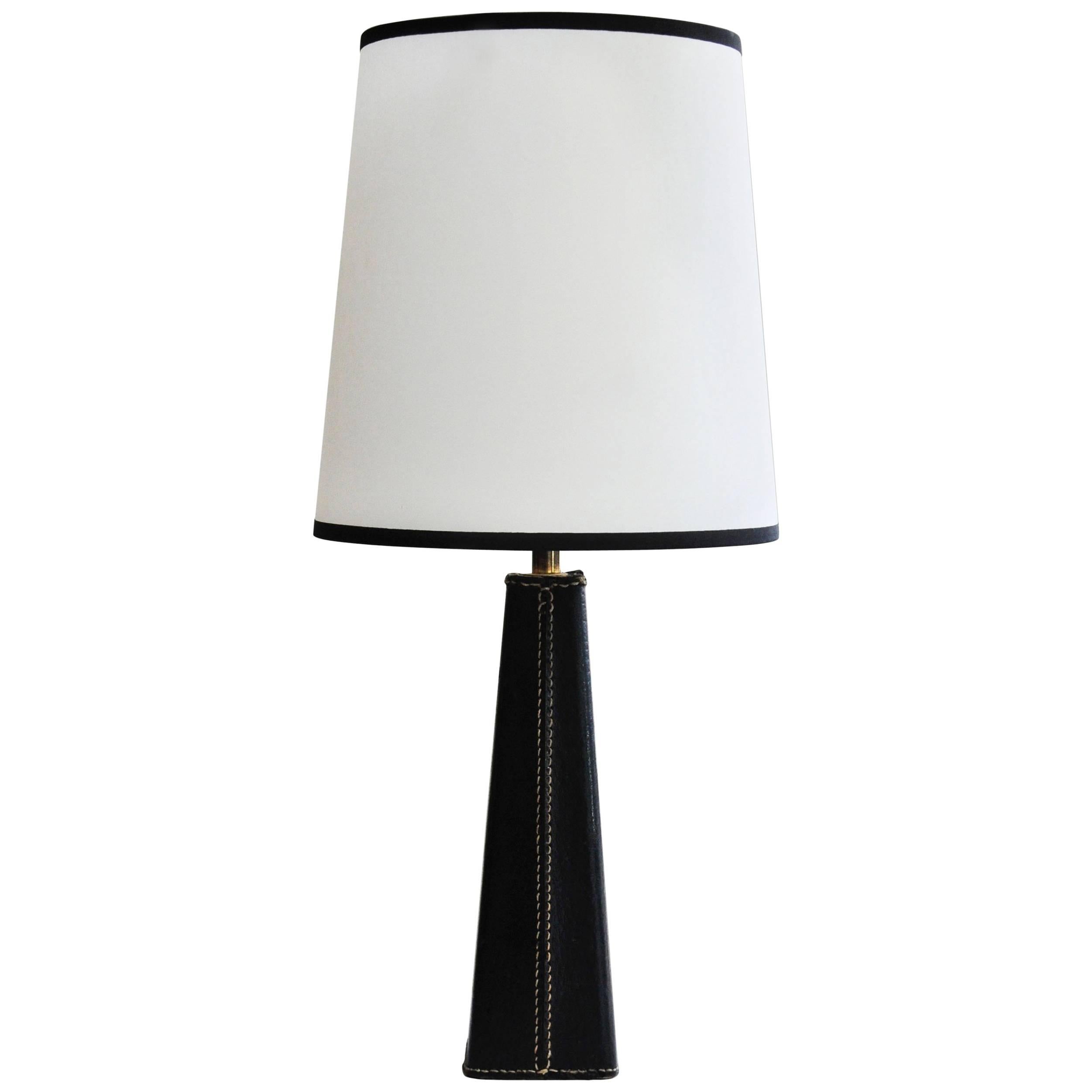 1950s French Stitched Leather Table Lamp