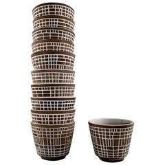 11 Upsala-Ekeby Modernist Ceramics Flowerpots with Geometric Pattern