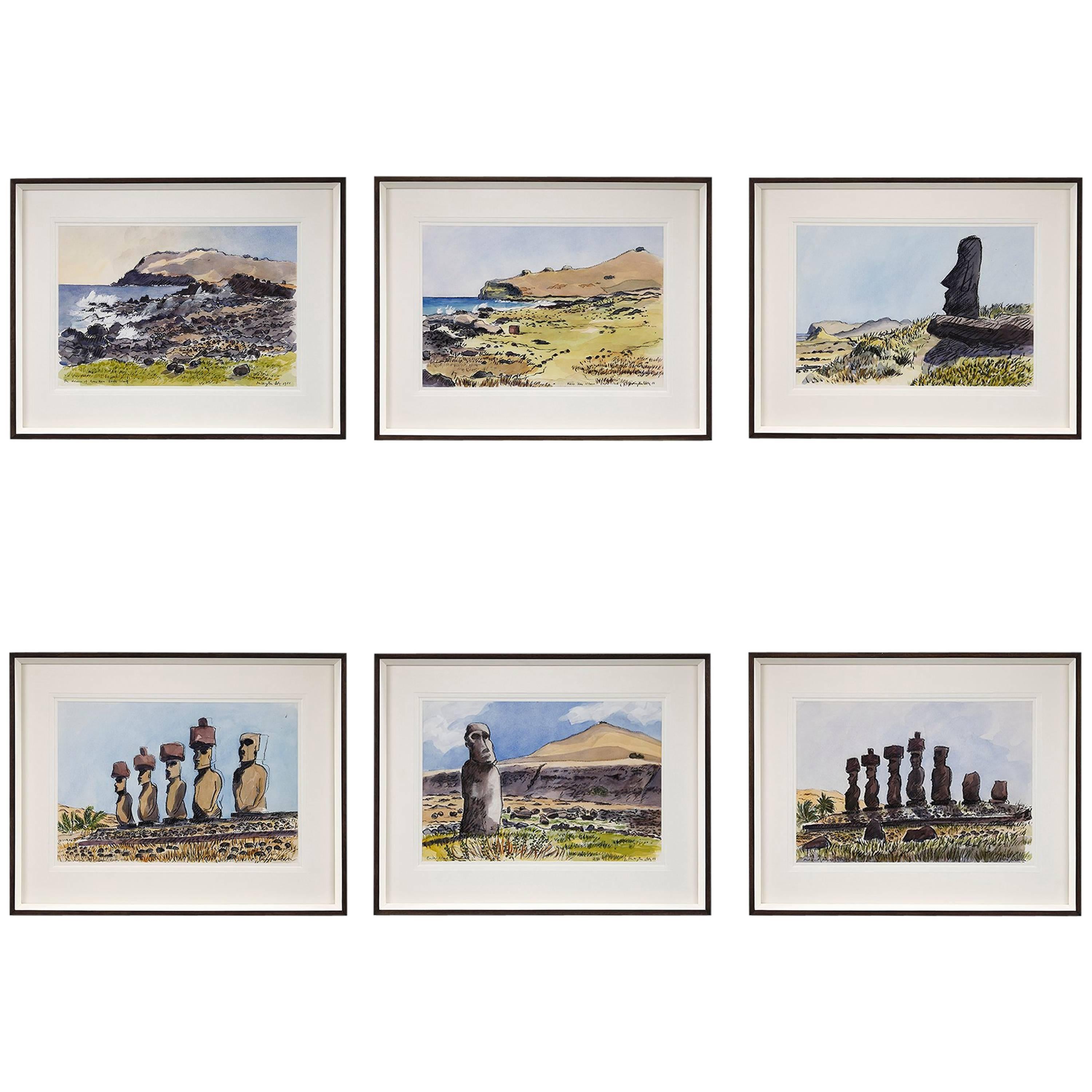 Watercolors of Easter Island by Teddy Millington Drake For Sale