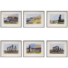 Retro Watercolors of Easter Island by Teddy Millington Drake