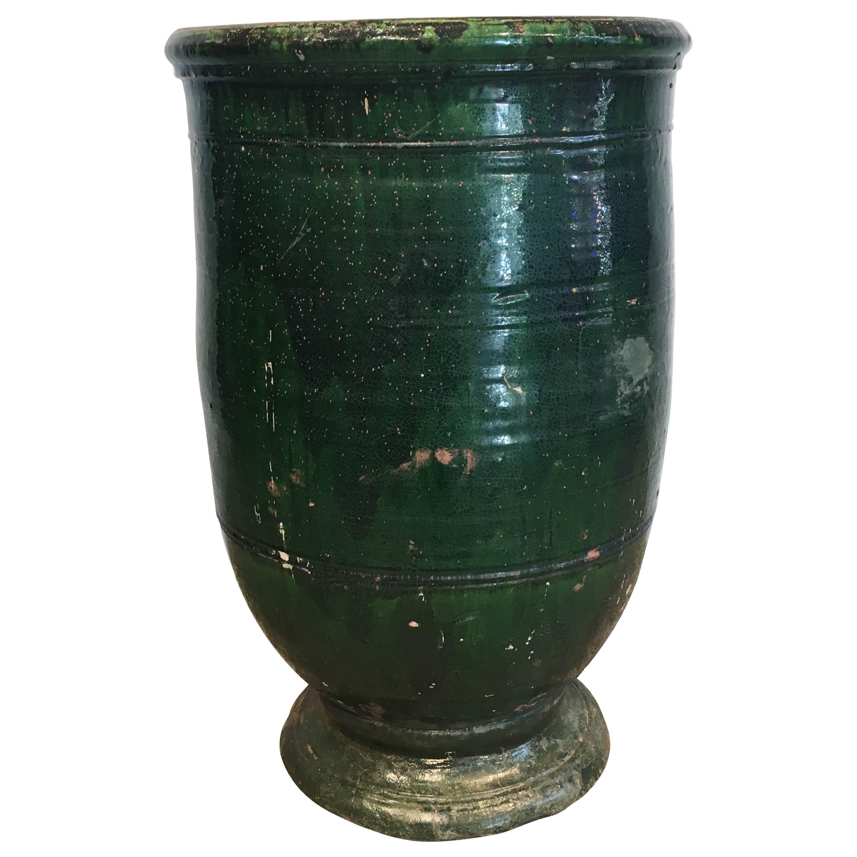 Stunning French Dark Green Glazed Terracotta Planter or Pot