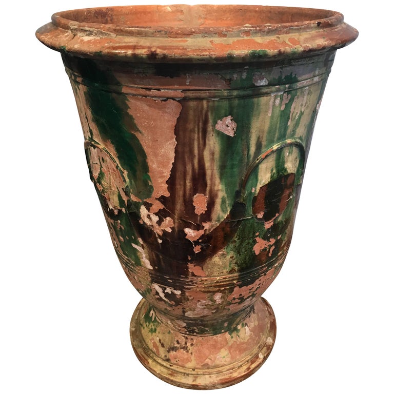 Very Large Glazed Terracotta Anduze Vase, Signed Boisset, Anduze For Sale
