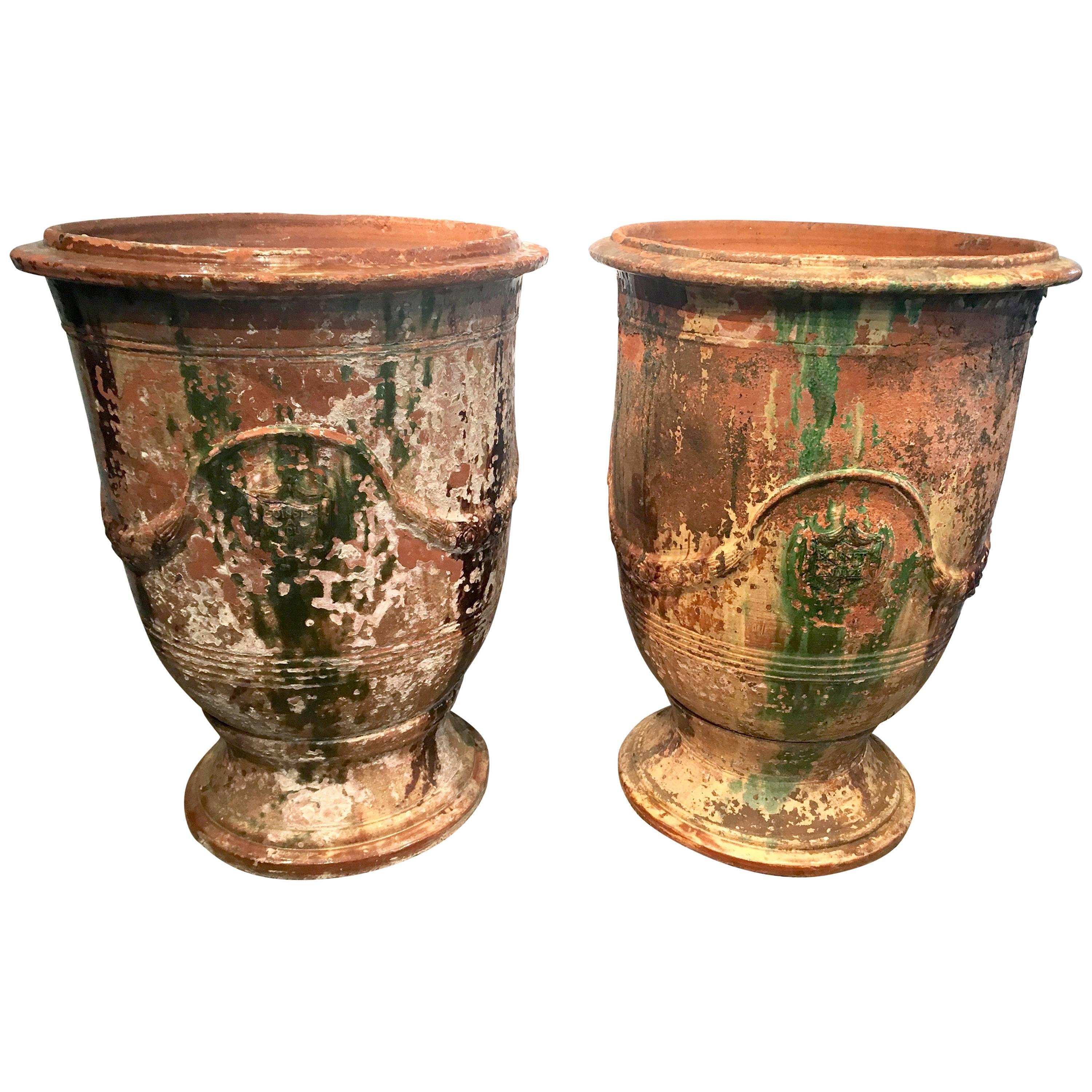 Pair of Large Anduze Vases, Signed Boisset, Anduze