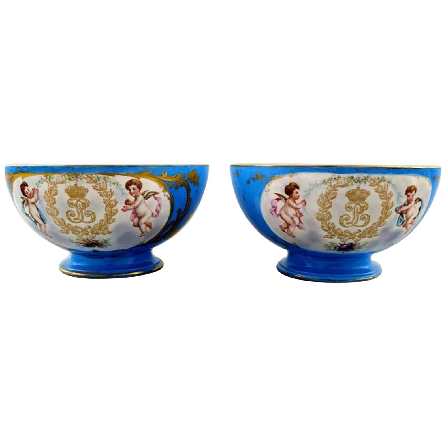 Sevres, Chateau Des Tuileries, France, a Pair of Bowls in Sevres Blue