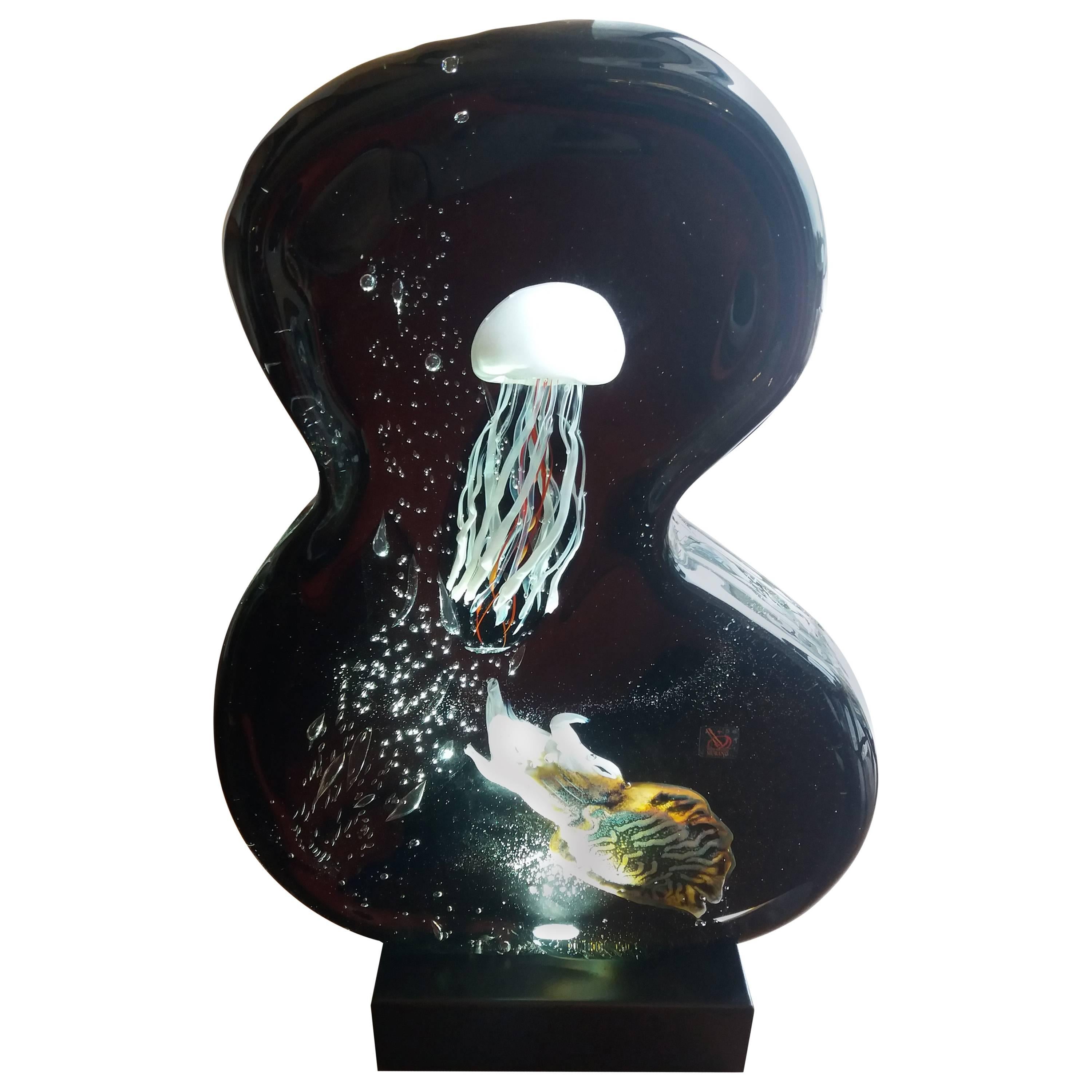 Lit Blown Murano Glass Modern Italian Aquarium Table Lamp, 2015 For Sale