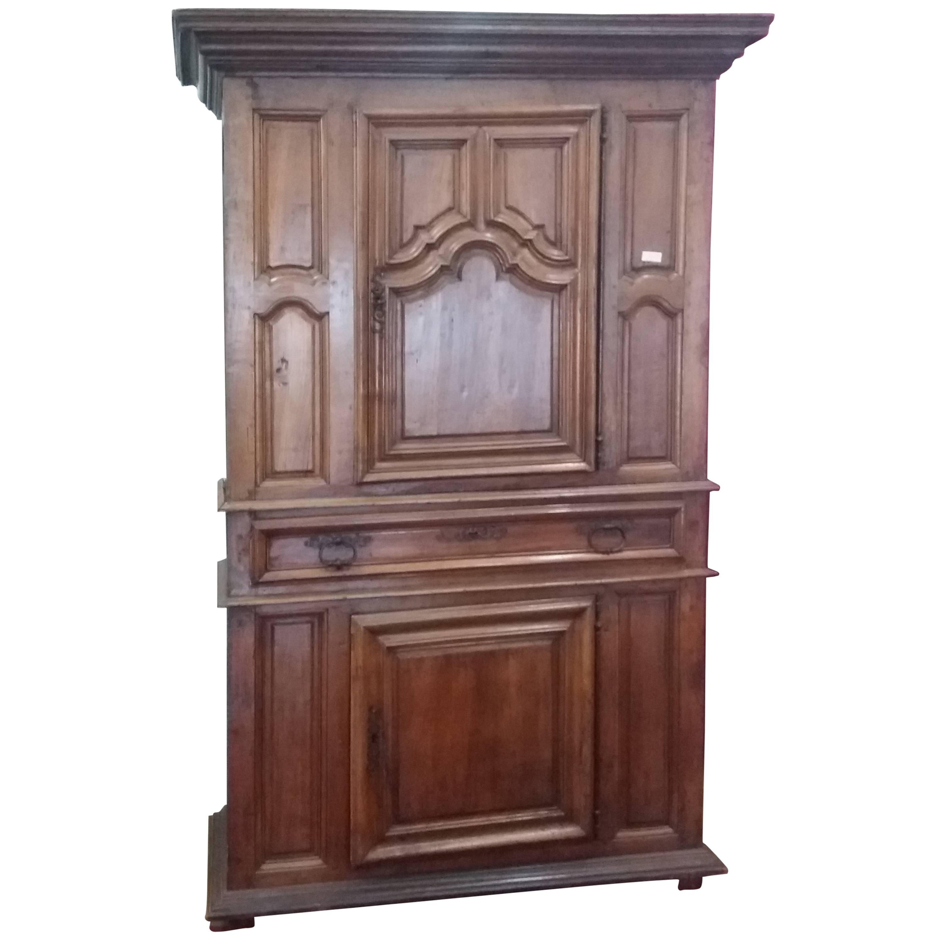 19th Century Baroque Carved Cherry Italian Cabinet with Wrought Iron Handles For Sale