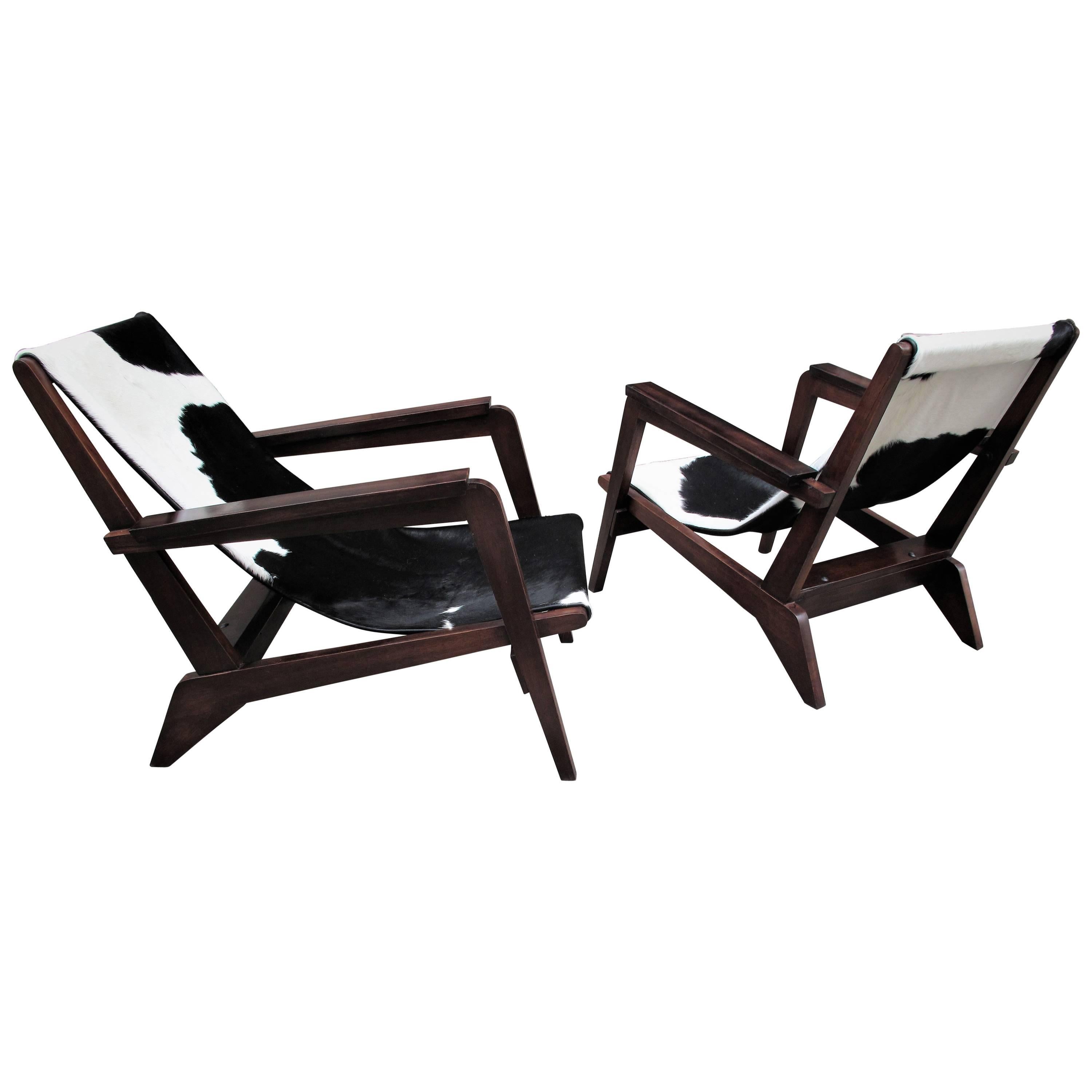 Pierre Jeanneret Style of Armchairs Design 1940 Grenoble For Sale