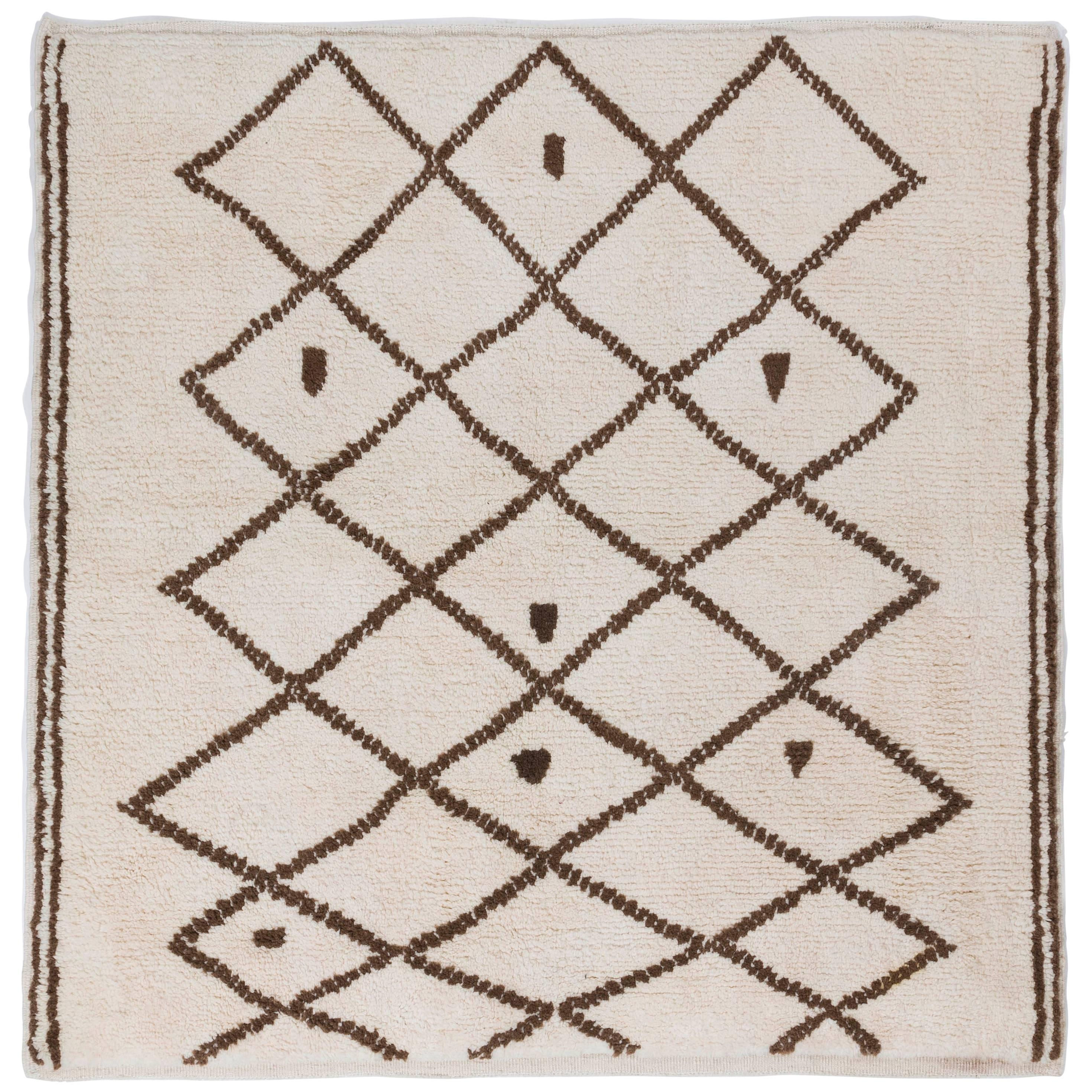 Moroccan Shaggy Wool Rug. Square Handmade Tulu Carpet. Custom Options Available