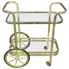 Vintage Modern Brass Tone Milo Baughman Style Bar Cart