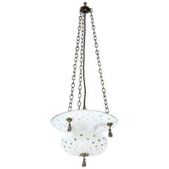 Antique Small Swedish Frosted Glass Hanging Light