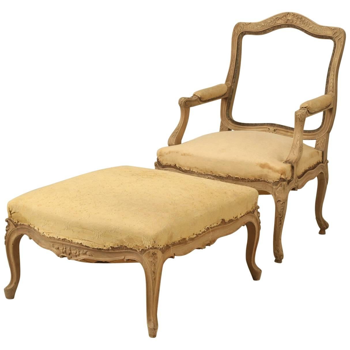 French Antique Duchesse Brisée or Lounge Chair and Ottoman Original Unrestored For Sale