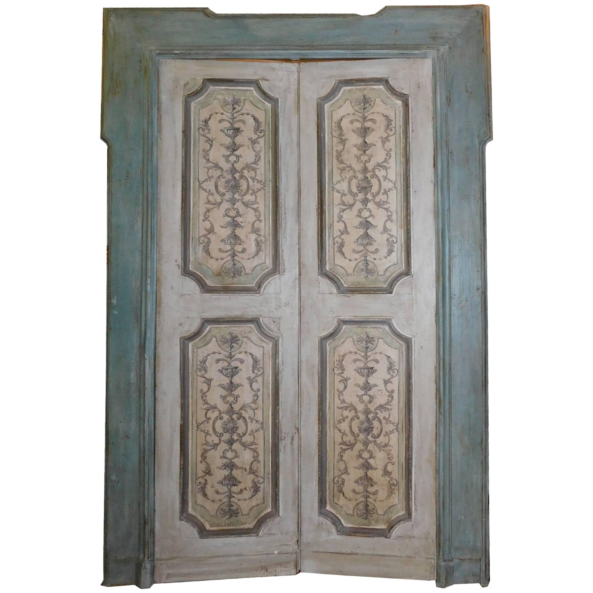 Antique Lacquered Double Door with Original Frame