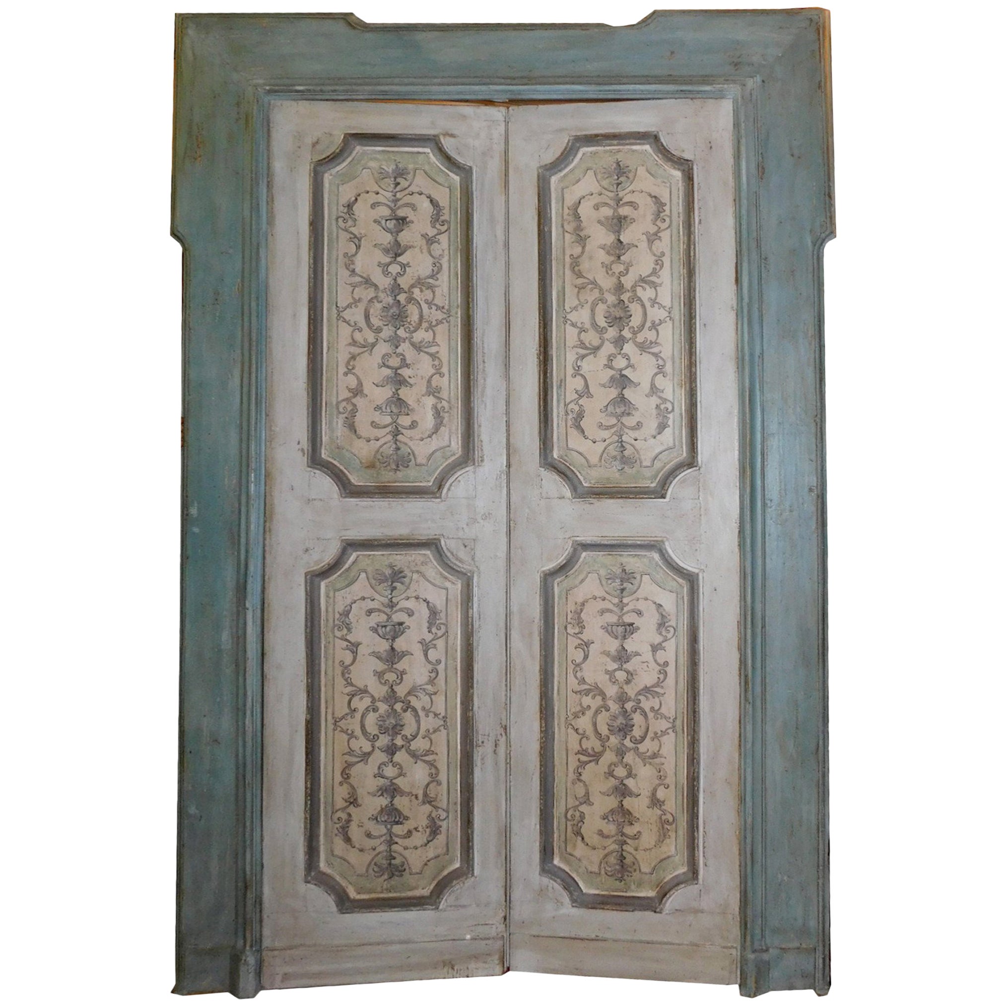 Antique Lacquered Door with Original Frame For Sale at 1stDibs