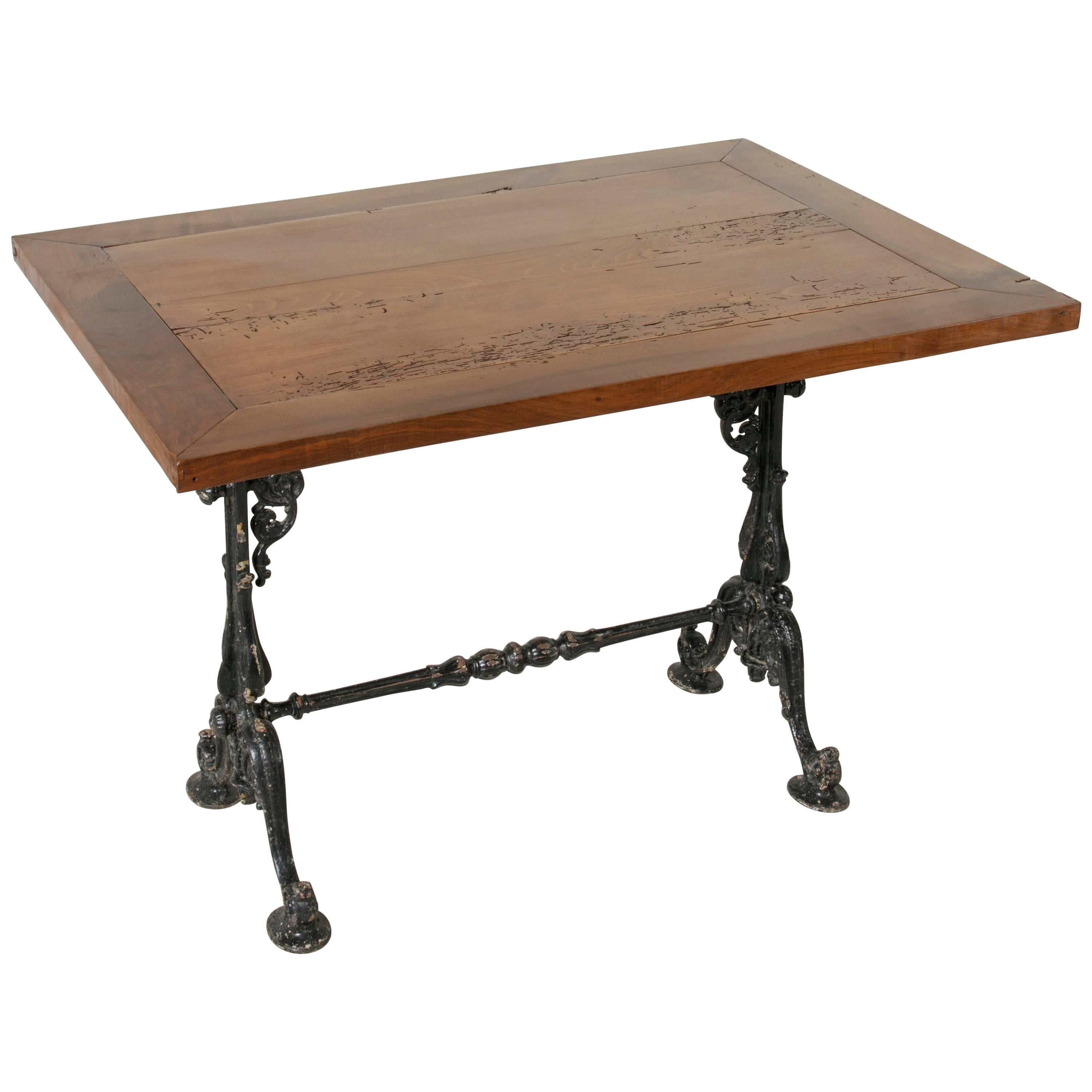Late 19th Century Cast Iron Bistro Table Cafe Table with Solid Walnut Top