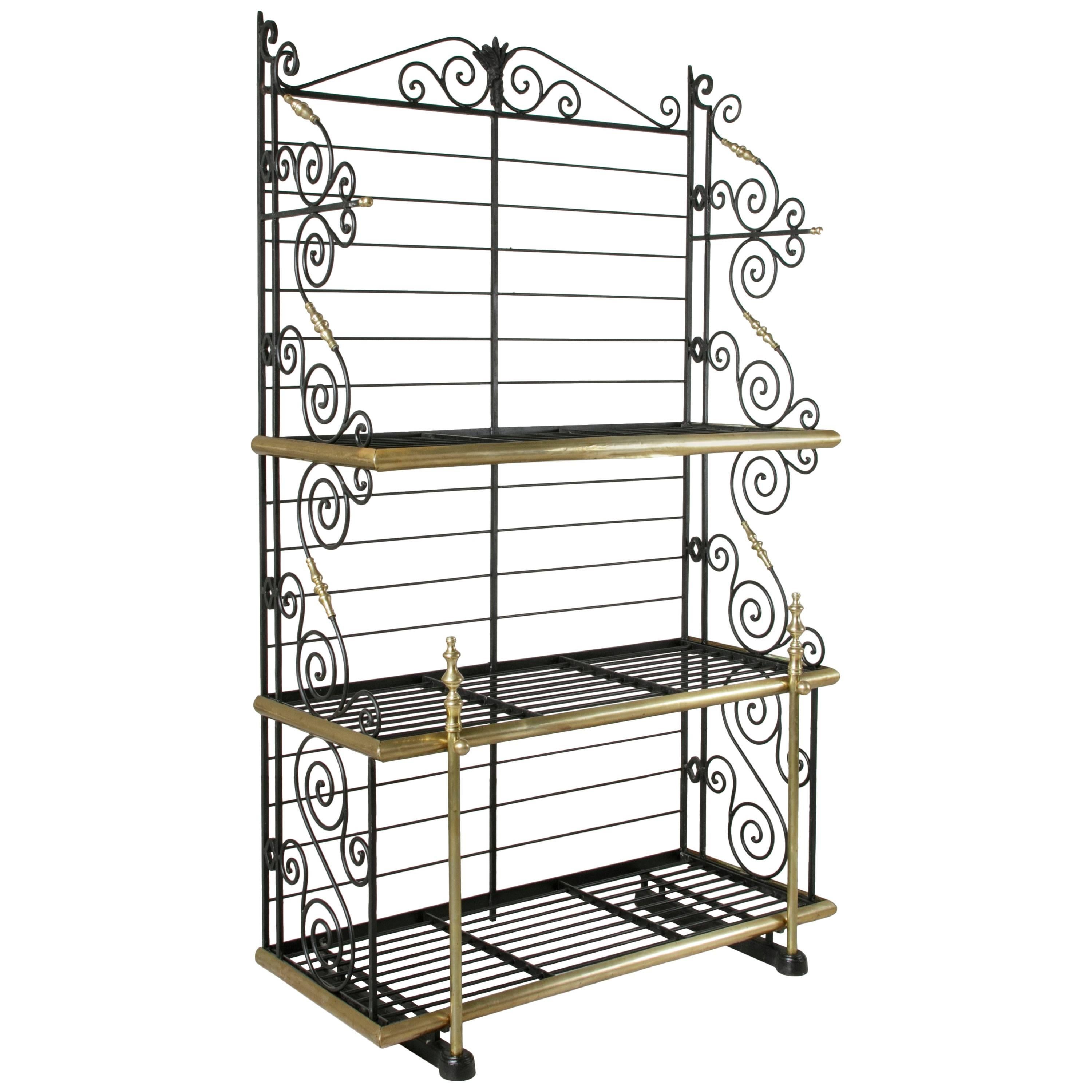 Early 20th Century French Iron and Brass Baker's Rack, Bread Rack, Etagere