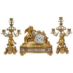 Japy Frères Early Ormolu and Sèvres Porcelain Clock Set 12
