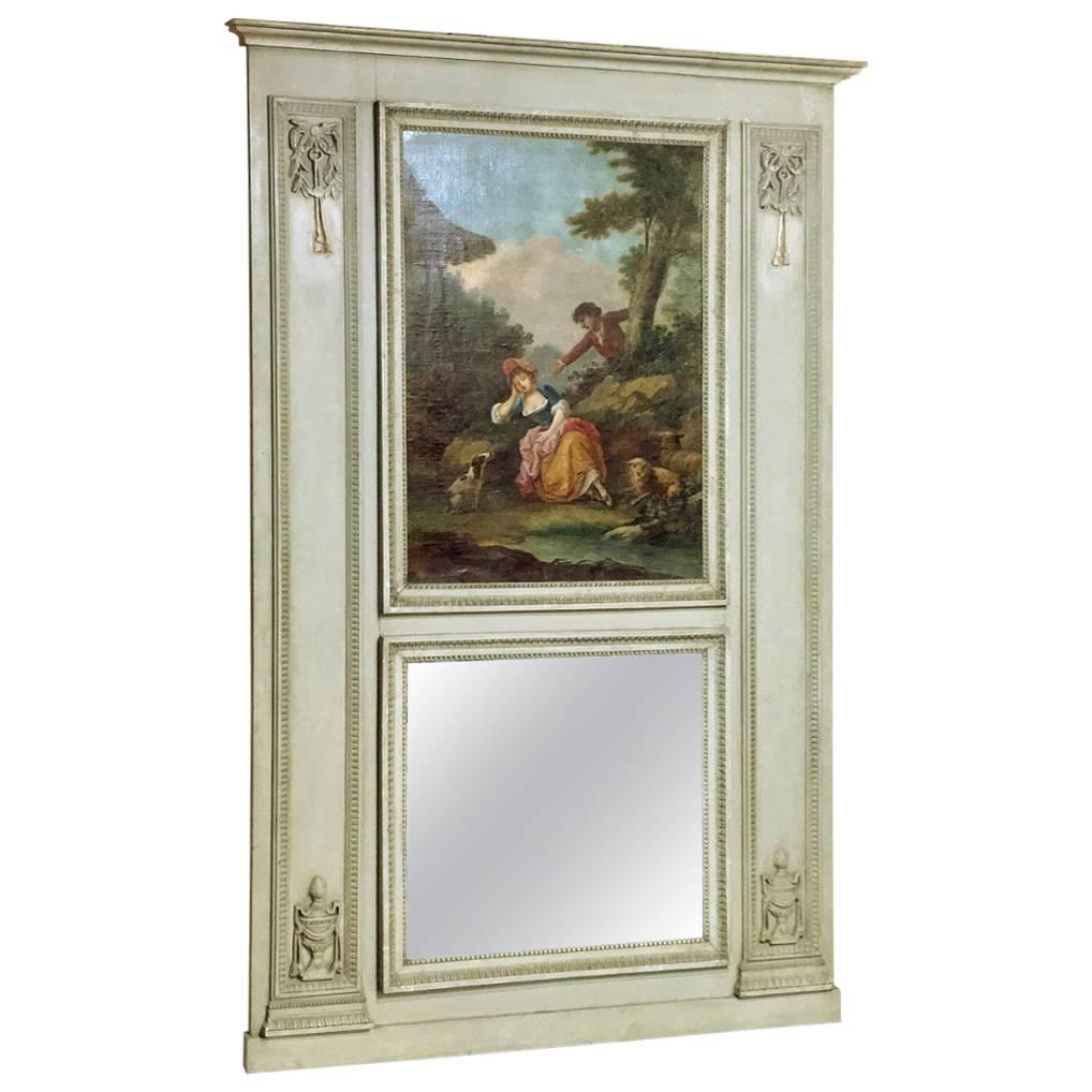 19th Century French Romantic Neoclassical Louis XVI Style Painted Trumeau