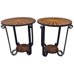 Pair of Italian Art Deco Calamander Wood Round Tables