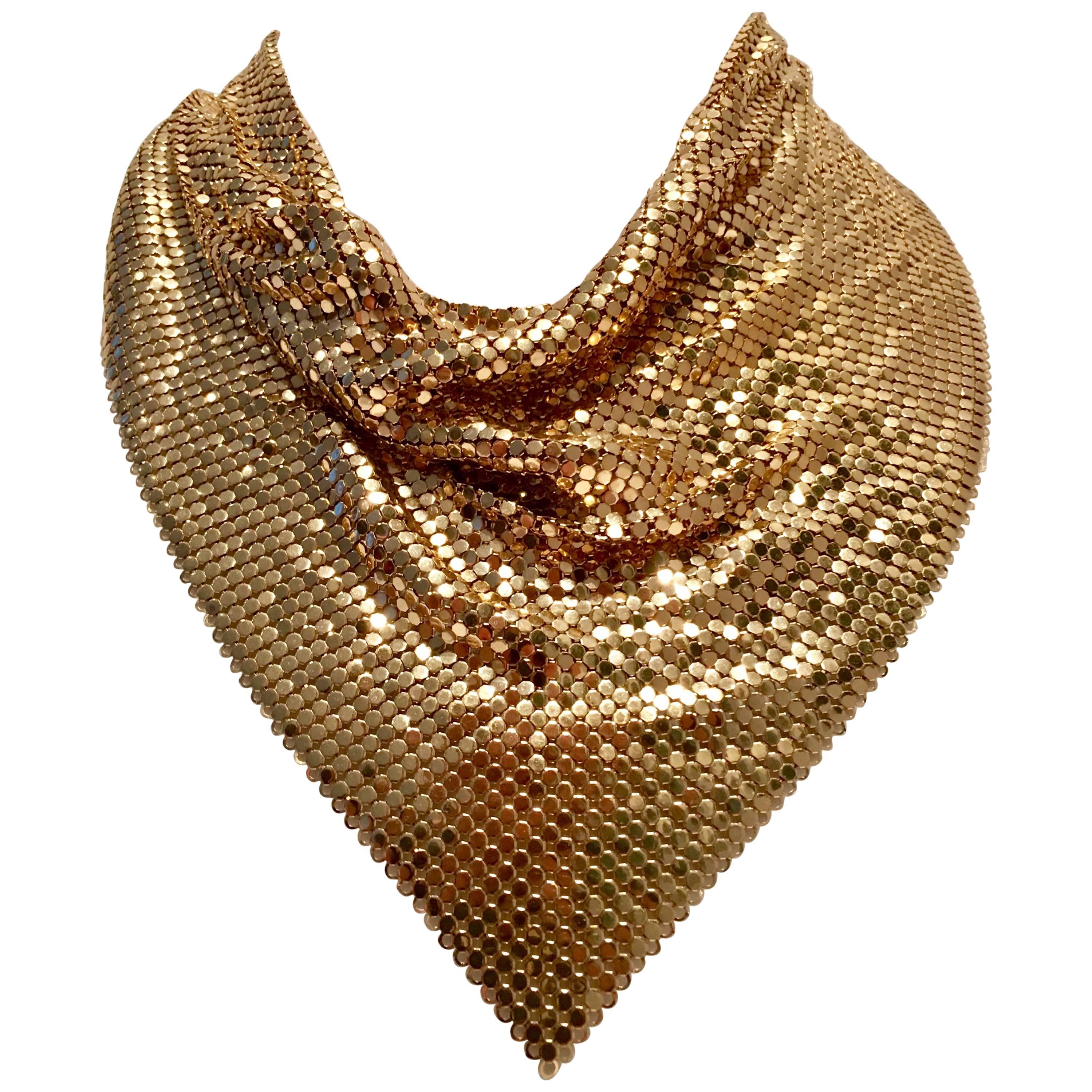 Vintage Whiting $ Davis Gold Metal Mesh Bib Choker Necklace