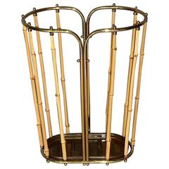 1950s Austrian Modernist Umbrella Stand Brass Bamboo, Josef Frank, Auböck Style