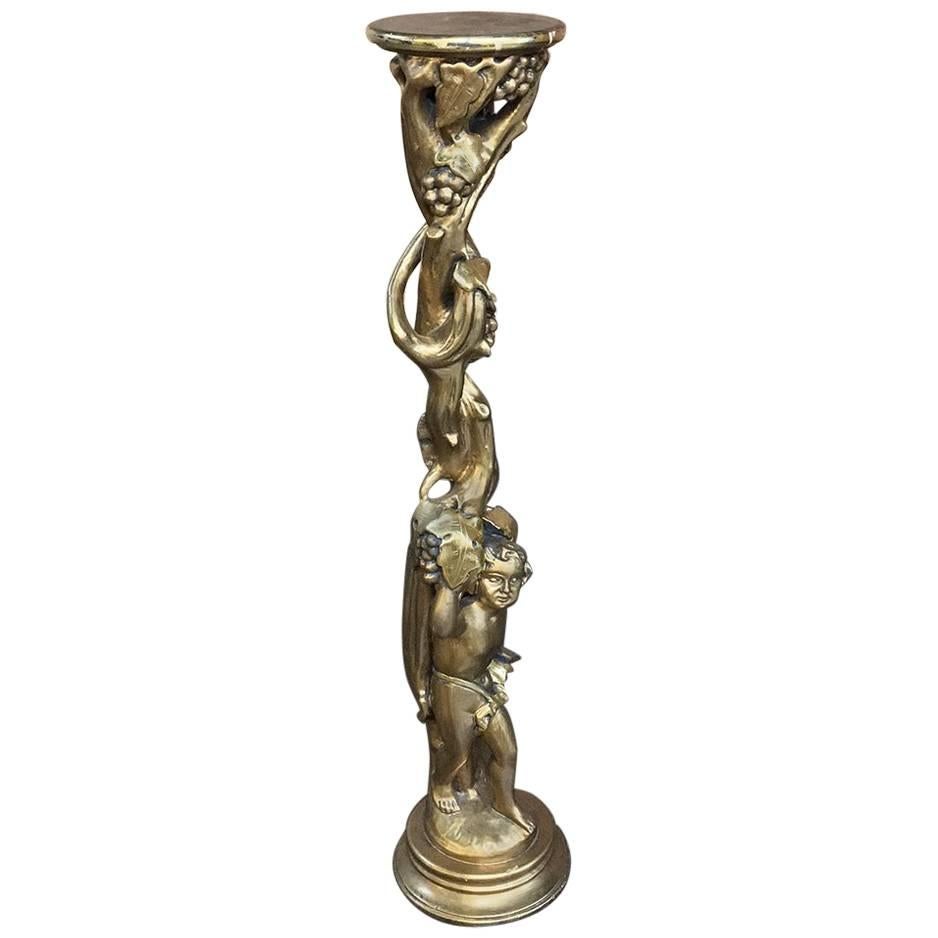 Antique Italian Giltwood Baroque Pedestal For Sale