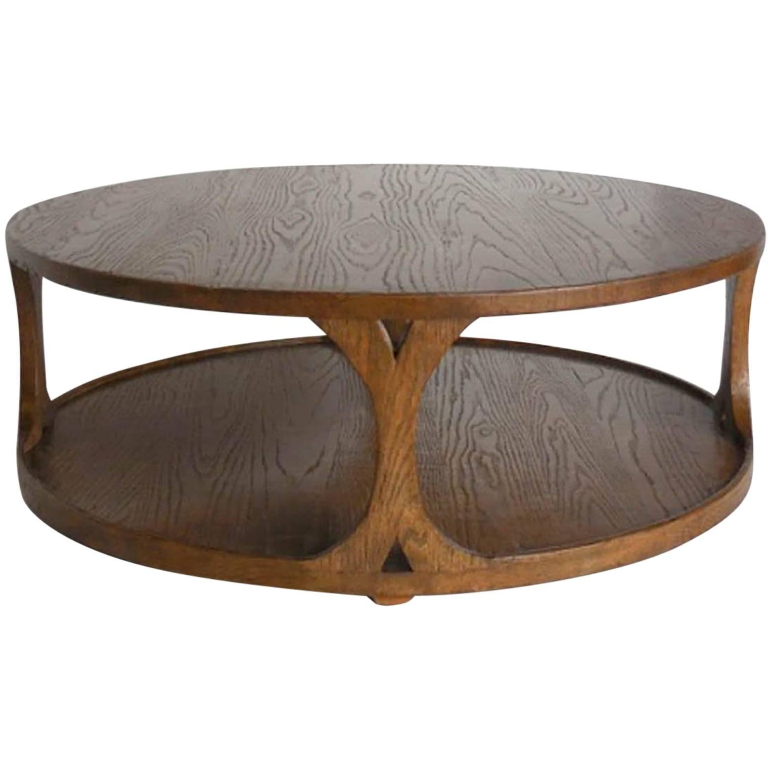 Dos Gallos Custom Round Oak Coffee Table For Sale