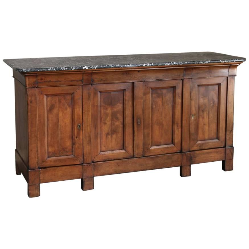 19th Century Louis Philippe Period Antique Marble Top Fruitwood Buffet, Ca.1840s