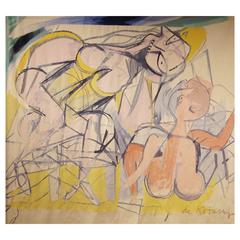 Very Rare Mid-Century Modern Willem de Kooning Deux Femmes Aubusson Tapestry