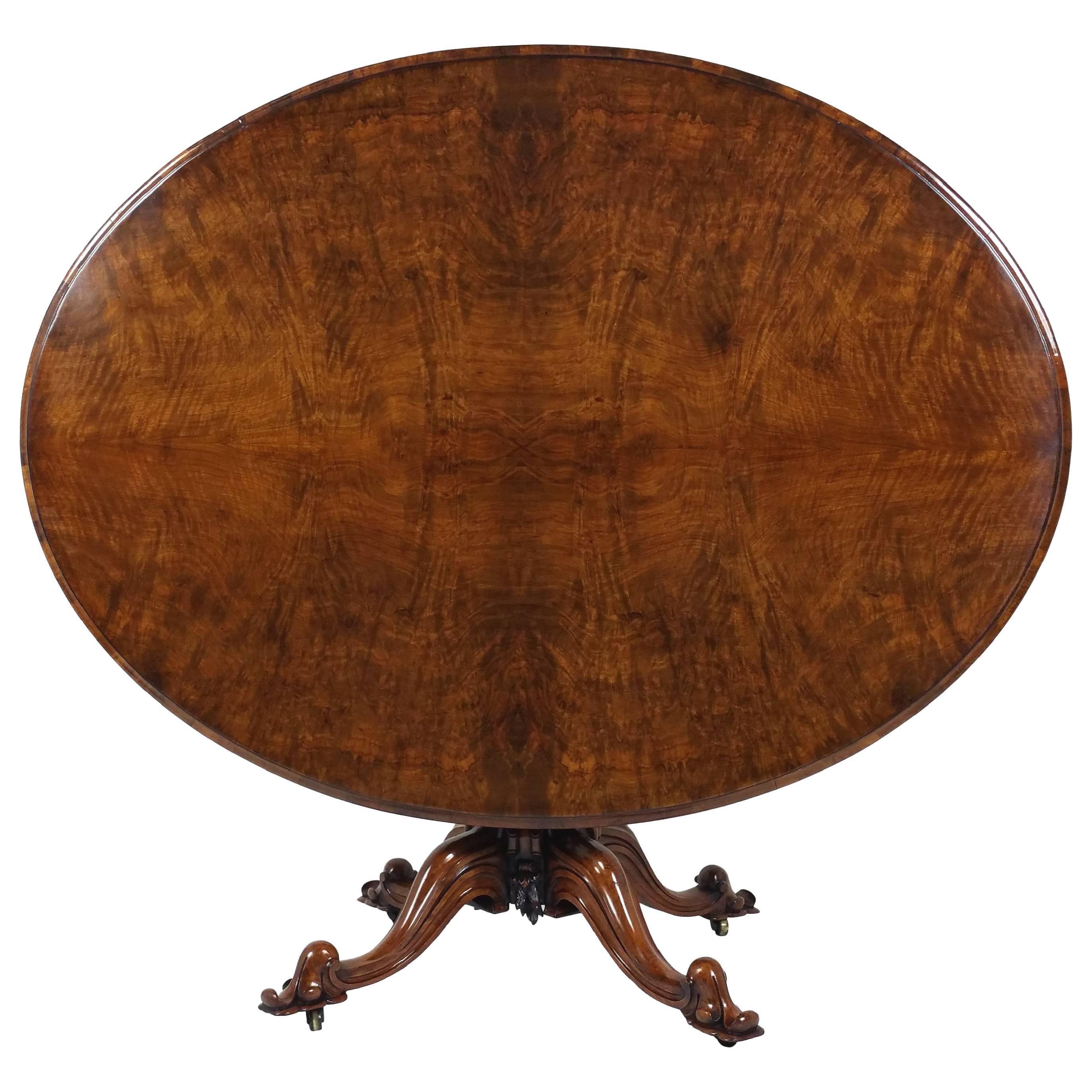 Early Victorian Figured Walnut Oval Tilt-Top Centre Table