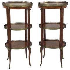 Pair of French Marquetry Inlaid Kingwood Three-Tier Étagères