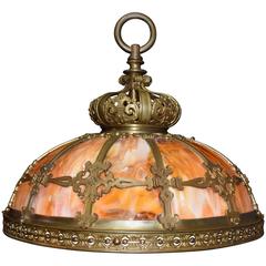 Antique Chandelier, Slag Glass Hanging Lamp 1