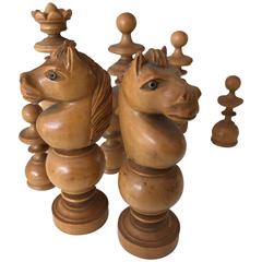Antique Hand Turned and Quality Carved Boxwood Chess Pieces / Set