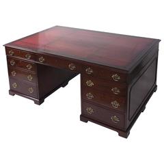 Large Victorian Mahogany Partners Desk with Original Leather Top