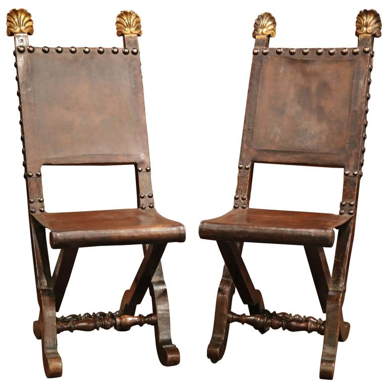 Pair of Early 19th Century Spanish Walnut Folding Chairs with Original