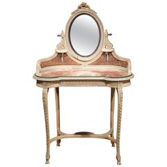 19. Jahrhundert Französisch Louis XVI geschnitzt und bemalt Vanity Coiffeuse mit Stock