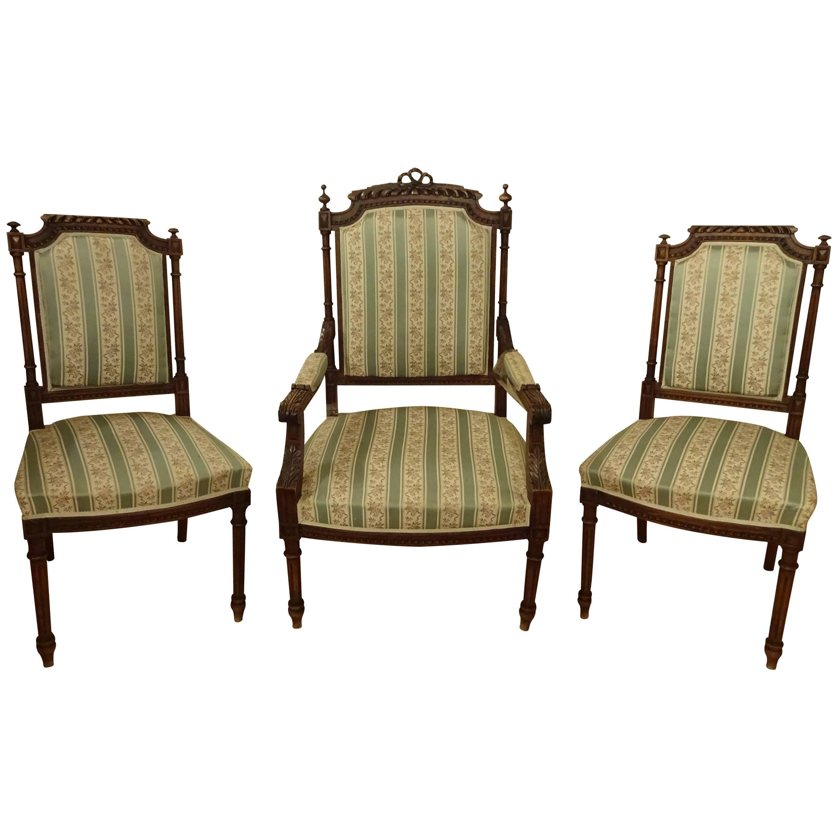 Suite Wooden One Fauteuil and Two Chairs