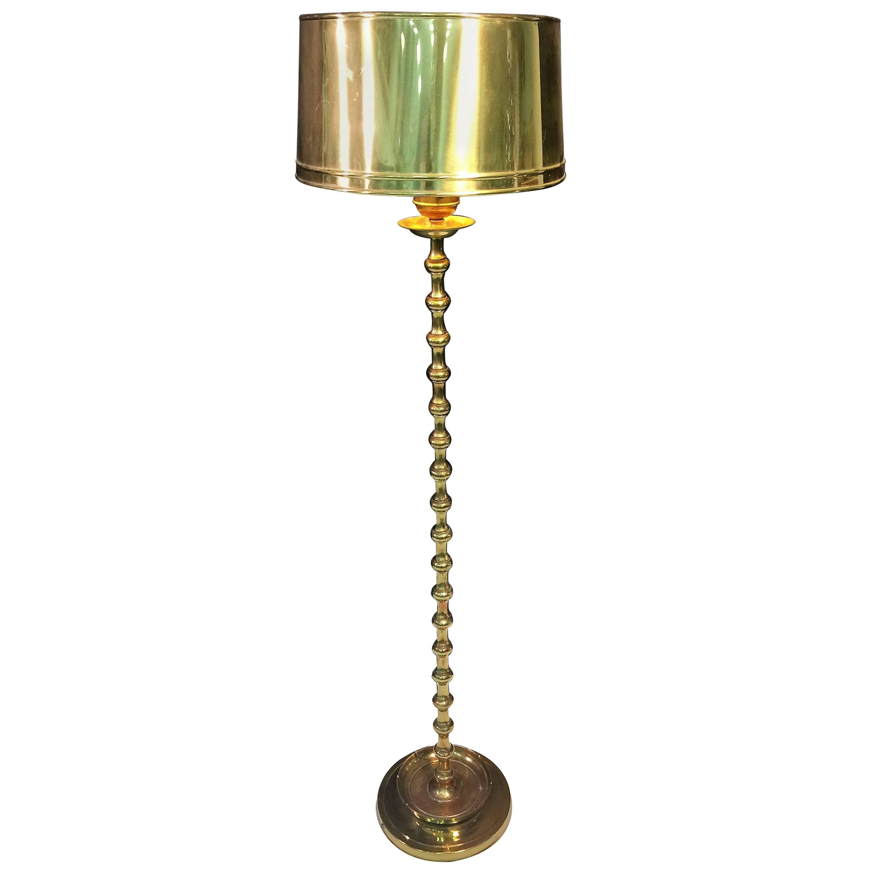 Hollywood Regency Brass Lamp with Brass Drum Shade For Sale