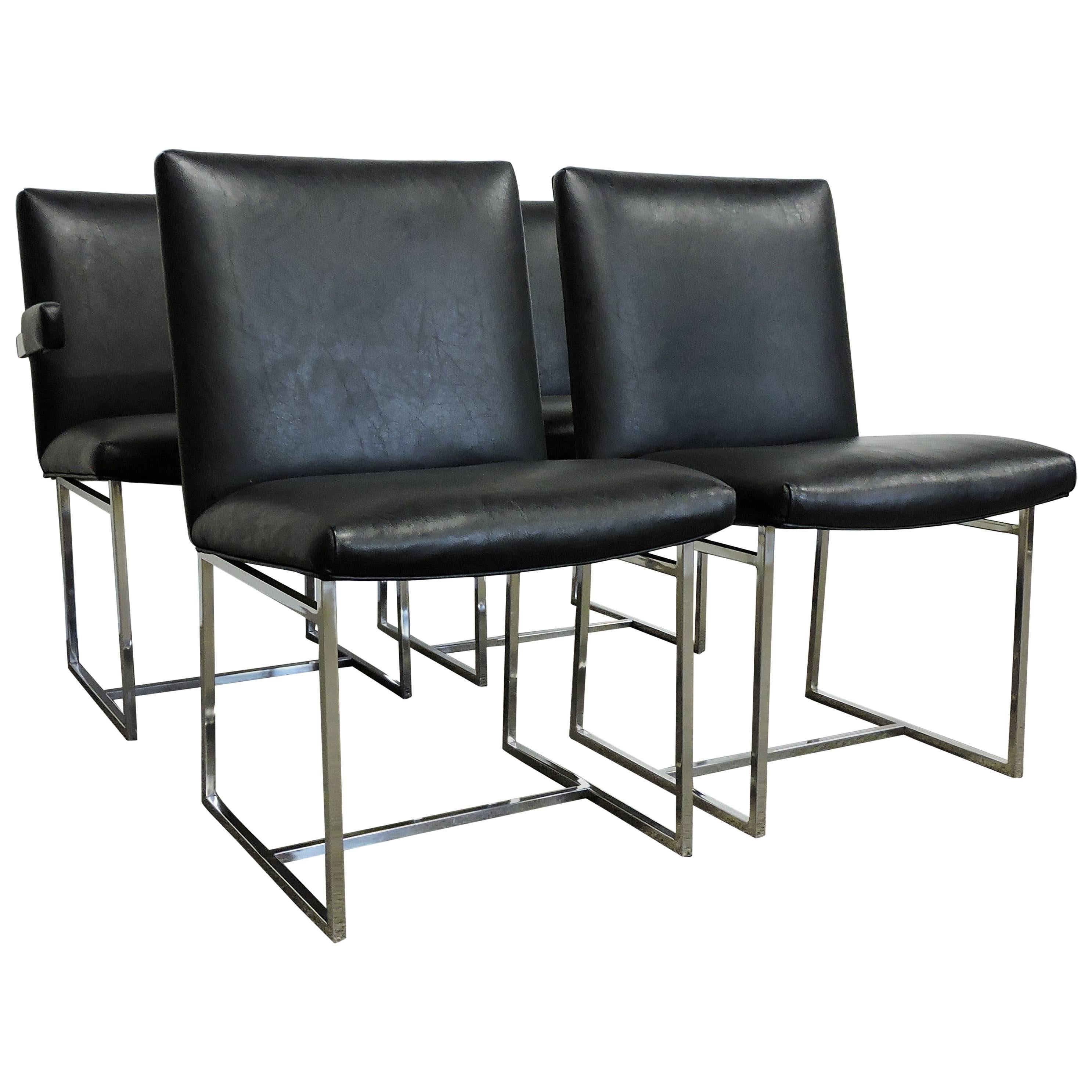 Four Milo Baughman Mid-Century Modern Chrome Dining Chairs