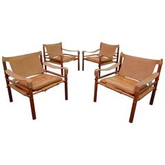 Mid-Century Arne Norell Rosewood Sirocco Safari Lounge Chairs, Set of Four